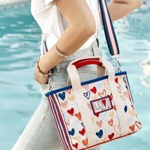 Brighton Red White & You Mini Tote Crossbody Shopper LOVE Hearts w Stripes